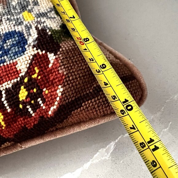 Vintage Needlepoint Pillow Cushion Wool Rectangular Floral Flower Assortment Zip - Picture 7 of 8
